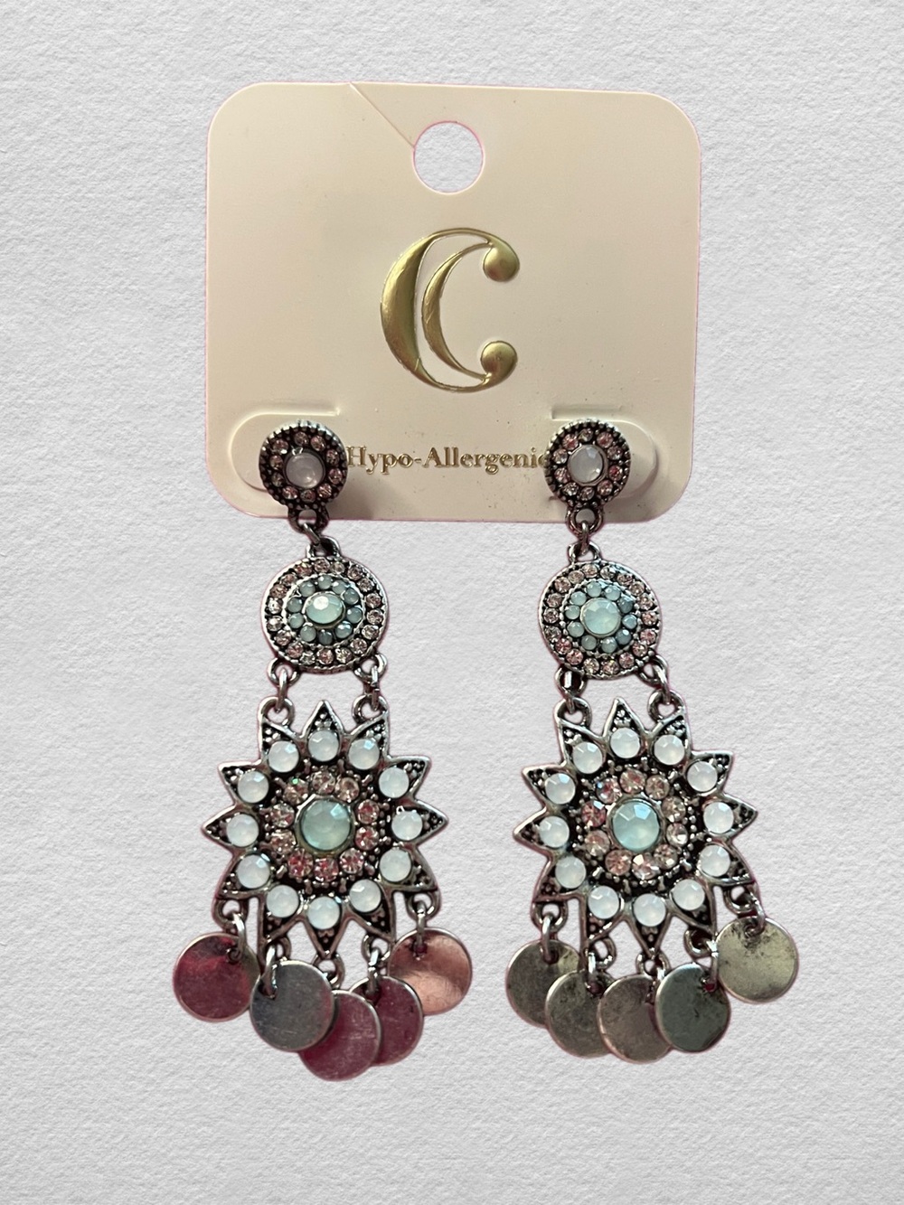 Silver Statement Earrings with Iridescent Gems